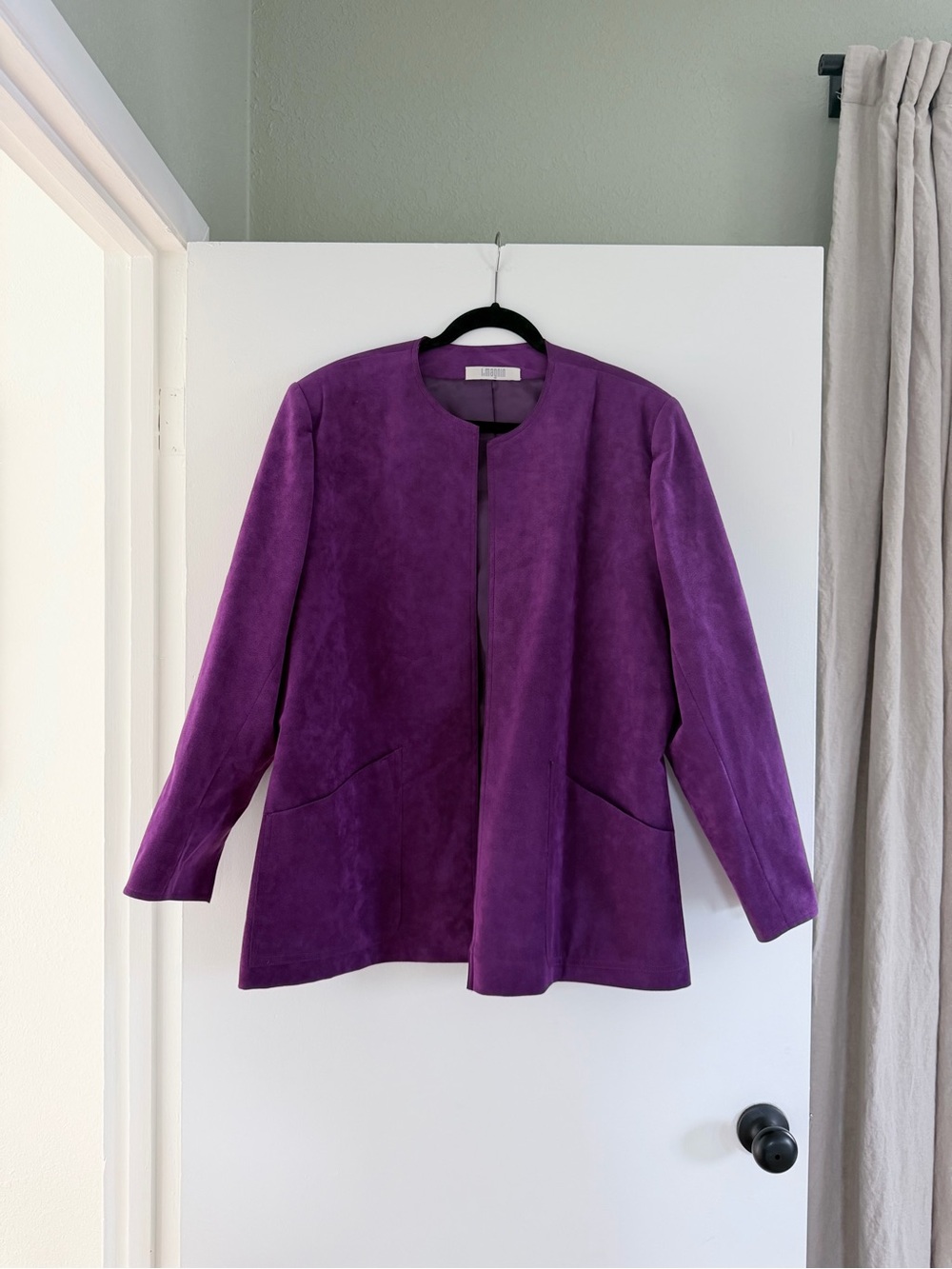 Vintage 80s I. Magnin Purple Ultrasuede Collarless Jacket Oversized Size 20